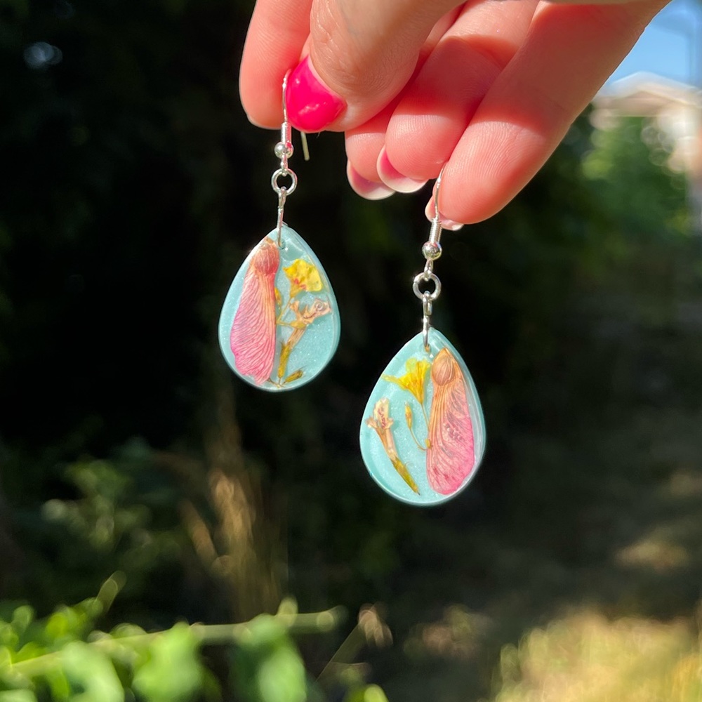 Handmade Real Dried Flowers UV Resin Earrings